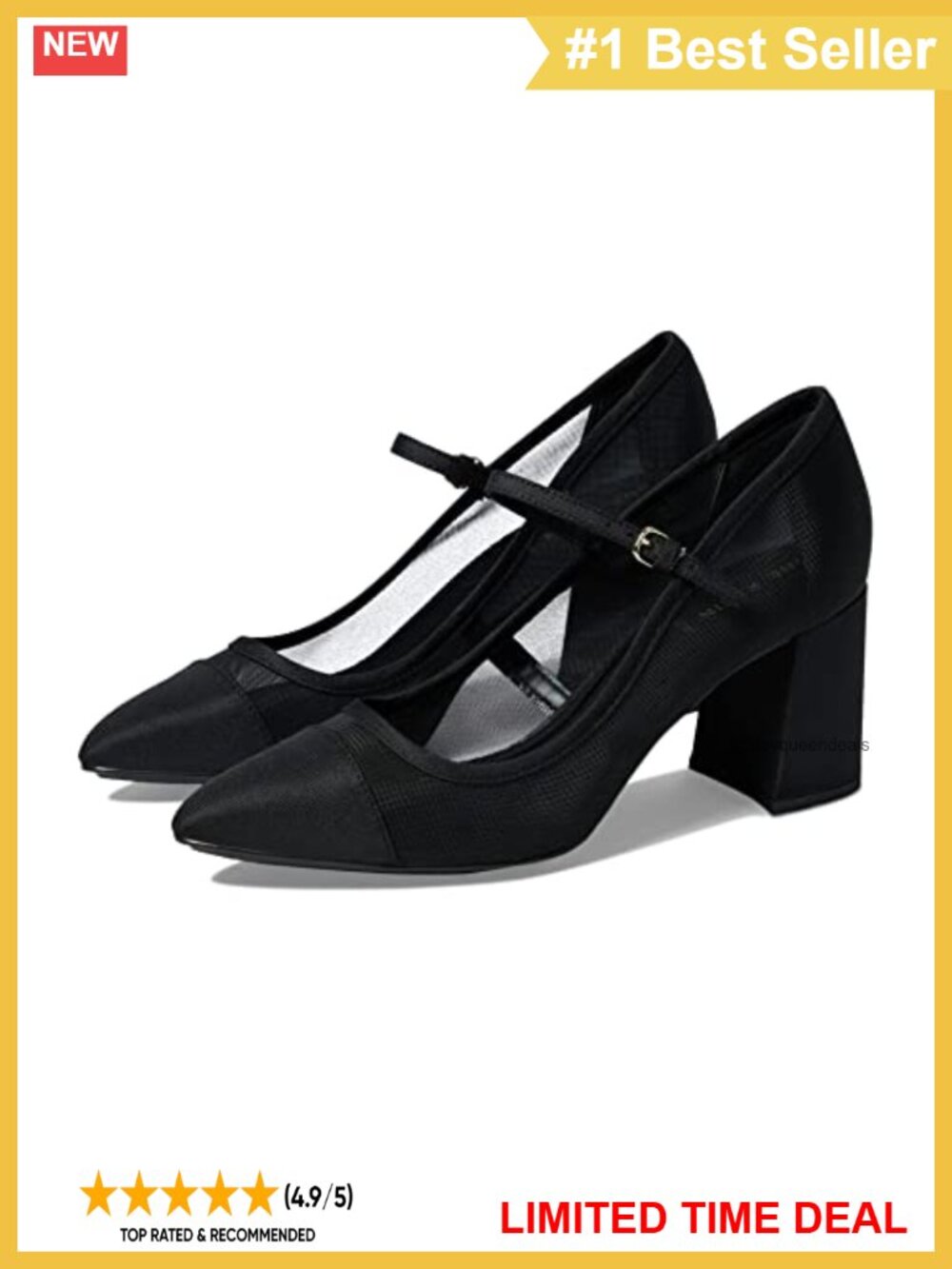 Mesh Pointed Toe Block Heel Slip-On Pump